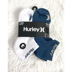 Hurley Low Cut Socks Sport Active Men Designer Cushion 10 Pack Navy White Beige